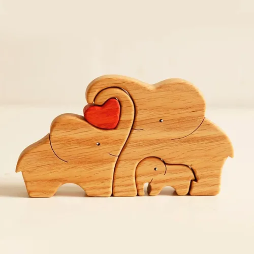 Miniatura 7 de Rompecabezas de madera familiar con diseño de animales de amor, rompecabezas de oso de madera, pieza decorativa de roble de madera personalizada