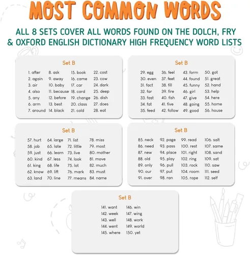 Miniatura 2 de merka Tarjetas flash de palabras a la vista – 150 tarjetas, juego B – frituras de palabras y vocabulario para lectura de primer grado