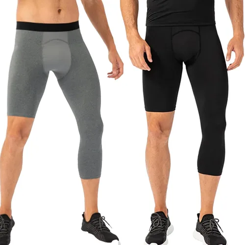 Miniatura 18 de Pantalones de compresión para hombre, mallas de compresión de una pierna para baloncesto, capri 3/4, leggings atléticos, capa base de secado fresco