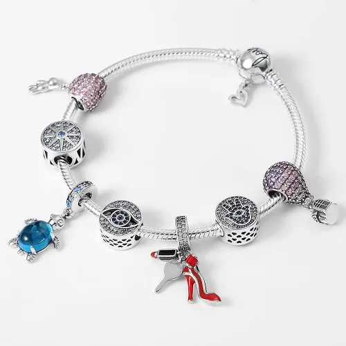 Miniatura 2 de KUNSIR Pulsera de plata de ley 925 con cadena de serpiente con hebilla redonda de amor, pulseras para mujeres y adolescentes