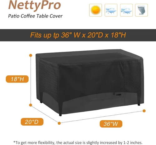 Miniatura 6 de NettyPro Funda rectangular para mesa auxiliar de patio, impermeable, para muebles de exterior, pequeña, rectangular, 36 x 22 x 18 pulgadas