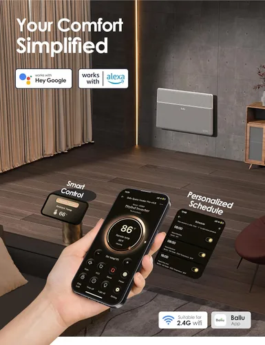 Miniatura 2 de Ballu Calentador de espacio de panel de convección para habitación grande, calentador silencioso inteligente con termostato programable, control