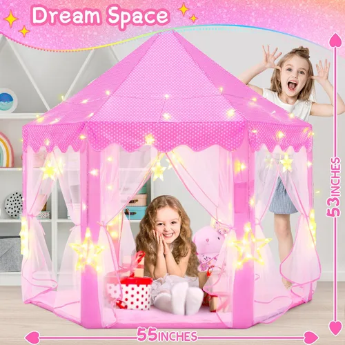 Miniatura 5 de EVOIONOS Tienda de campaña de princesa para niñas, tienda de campaña de castillo para niñas, tienda de campaña de juego de castillo de princesa