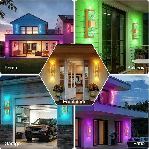 Miniatura 9 de Lámpara de pared inteligente para exteriores, lámpara exterior que cambia de color RGB, iluminación de pared exterior de carcasa de metal, luces