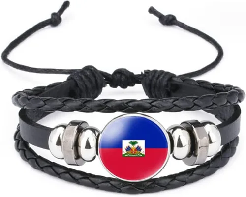 Miniatura 100 de vmcoatdu Mundial Muchas Banderas Nacionales Brazalete Retro de Aleación de Cuero para Pulsera de Cuerda Trenzada de Bandera Nacional