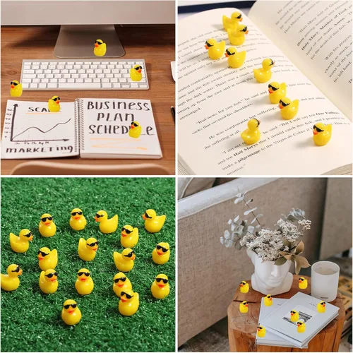Miniatura 6 de KINBOM Mini patos de resina con lentes de sol, lindos patos pequeños para manualidades, jardín, acuario y decoración de casa de muñecas (amarillo)