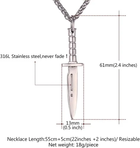 Miniatura 6 de U7 Punk Necklaces Stainless Steel 18K Gold Plated Large Hip Hop DaggerKnifeSwordSteampunk GearLarge Razor Blade Pendant Necklace for Men Women