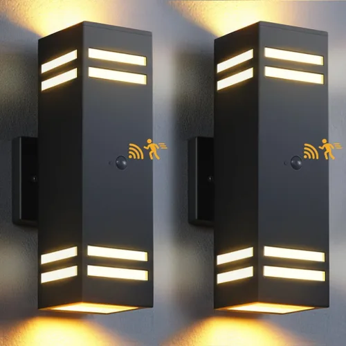 Miniatura 14 de SHIMR Luces de pared para exteriores modernas al atardecer al amanecer, aplique exterior cuadrado negro mate con bombillas incluidas, iluminación