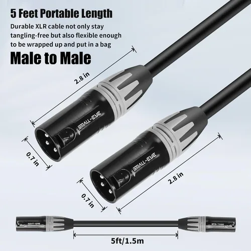 Miniatura 2 de SMALL-EYE Cables XLR macho a macho de 5 pies, paquete de 2 cables de conexión XLR equilibrados de 3 pines con OFC de 22 AWG para mezcladores