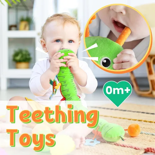 Miniatura 5 de LIGHTDESIRE Juguetes musicales para bebé, oruga, juguetes para bebés, animales de peluche con diseño de regla, espejo, cuerda de tirar y campana