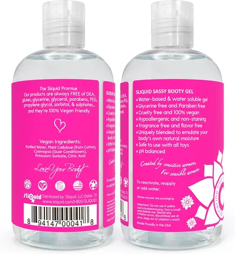 Miniatura 2 de Sliquid Sassy Lube a base de agua, gel grueso y duradero, lubricante natural para mujeres/hombres/parejas, sin perfume, 8.5 onzas líquidas
