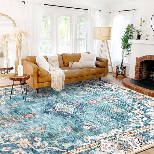 Miniatura 70 de MUJOO Alfombra Pasillo Runner 2'x8' Azul Gris Alfombras Largas Boho Lavable a Máquina Antideslizante para Entrada Cocina Baño Dormitorio Retro Suave