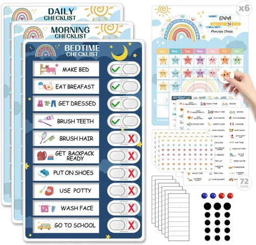 Miniatura 10 de Tabla de rutina de 3 en 1 para dormir/mañana/semana para niños, tabla de tareas magnética para niños pequeños, horario visual para niños, tabla