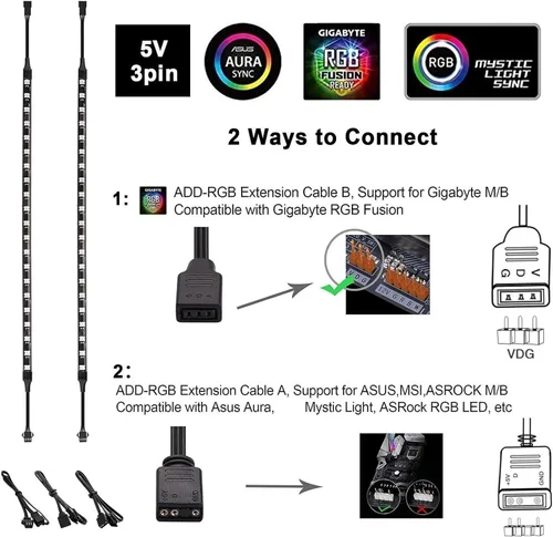 Miniatura 4 de Tira LED RGB direccionable para PC de Airgoo, 13.78 x 0.39 x 0.12 pulgadas con cubierta de silicona transparente, para cabecera argb de 5 V y 3