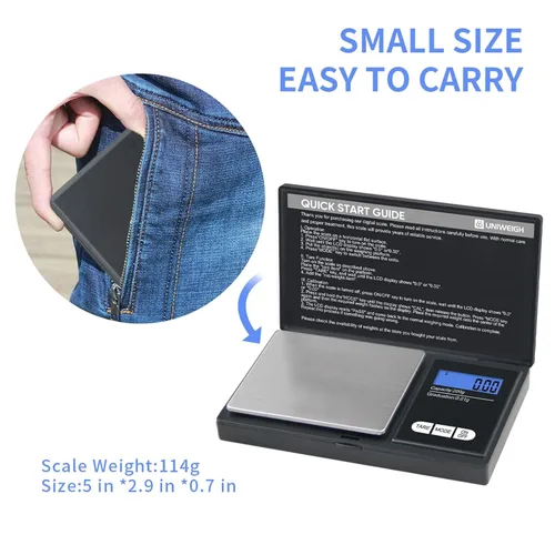Miniatura 3 de UNIWEIGH Báscula digital de gramo, 7.05 oz 0.01g/01oz báscula de peso gramo y onza, mini báscula de bolsillo inteligente electrónica