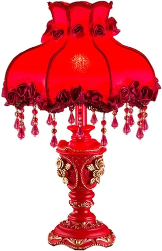 Miniatura 10 de Lámpara de mesa de estilo victoriano, lámpara de mesa decorativa de flores antiguas, luz de noche de tela azul, elegante lámpara de mesita de noche