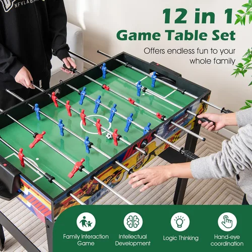 Miniatura 4 de Giantex Mesa de juego múltiple 12 en 1, mesas de juego combinadas de 48 pulgadas con futbolín, hockey, ping pong, piscina, ajedrez, bolos, damas