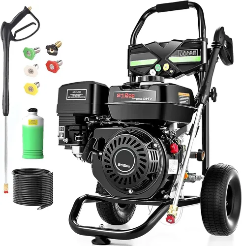 Lavadora a presión de gas de 4200 PSI, 4.0 Max GPM 212CC 7HP, lavadora de gas comercial, pistola de pulverización y varilla, juego de 5 boquillas,
