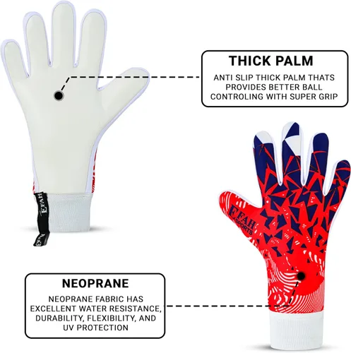 Miniatura 4 de Guantes de portero de fútbol para niños, jóvenes y adultos profesionales con palmas de protección y agarre reforzado Rojo