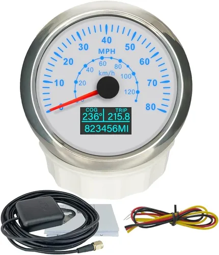 Miniatura 27 de ELING Velocímetro GPS de 3 3/8 pulgadas (3.346 in) 0-200 MPH con kilometraje total Tripmeter Curso sobre el suelo 12V 24V con 8 colores Negro+Negro