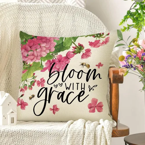 Miniatura 6 de Juego de 4 fundas de almohada decorativas de flores de geranio rosa de 16 x 16 pulgadas, decoración de fundas de cojín de tarro de masón floral