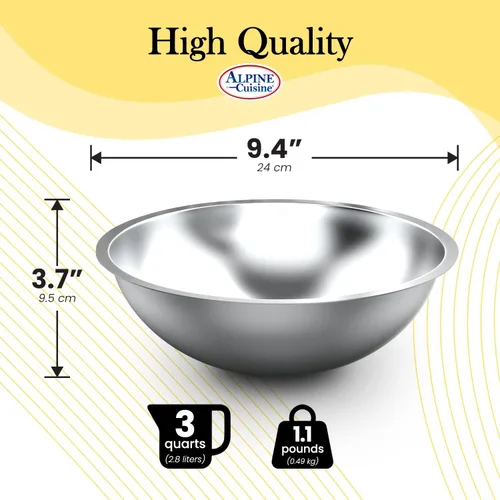 Miniatura 3 de Alpine Cuisine Cuencos de acero inoxidable de 3 cuartos de galón, cuencos de ensalada con borde más profundo, cuencos de almacenamiento aptos