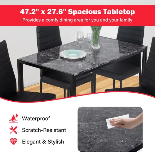 Miniatura 3 de Juego de mesa y sillas de comedor PayLessHere, moderna mesa rectangular de mármol con tapa y 4 sillas de cuero PU para comedor y cocina, mármol negro