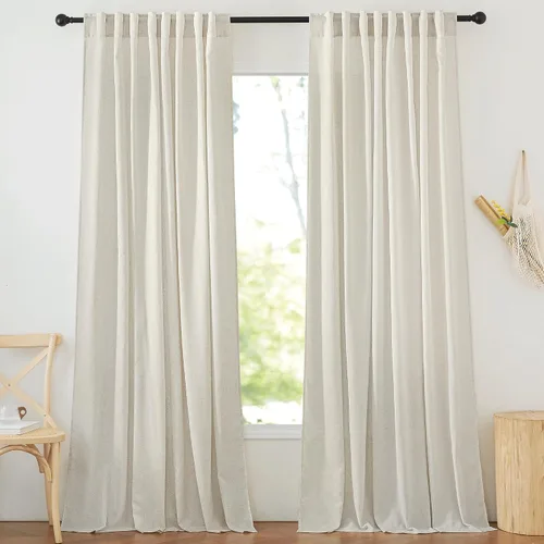 Miniatura 101 de NICETOWN Cortinas de lino grueso para dormitorio, privacidad añadida, bolsillo para barra y pestaña trasera, no se transparentan, mezcla de lino