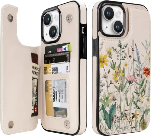 Miniatura 62 de uCOLOR Funda compatible con iPhone 15 de 6.1 pulgadas con ranura para tarjetero, función atril, doble cierre magnético y bloqueo RFID, funda de 6.1