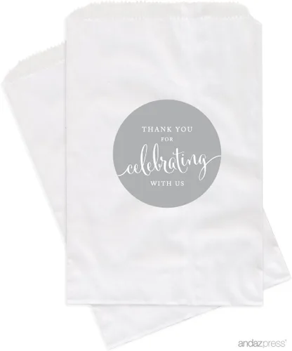 Miniatura 15 de Andaz Press Bolsas de regalo personalizadas para mesa de postre, agradecimiento por celebrar con nosotros, aguamarina, paquete de 24, personalizadas