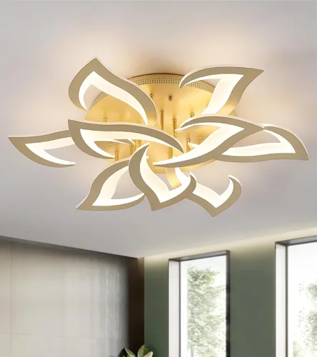 Miniatura 10 de MEIXISUE Lámpara de techo moderna con flor LED en negro, accesorios de iluminación de techo montados con control remoto para sala de estar
