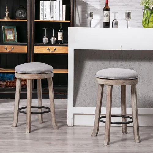 Miniatura 3 de DUOMAY Taburetes de bar giratorios modernos con respaldo, taburetes de altura de mostrador de 28 pulgadas, taburete de bar tapizado de lino