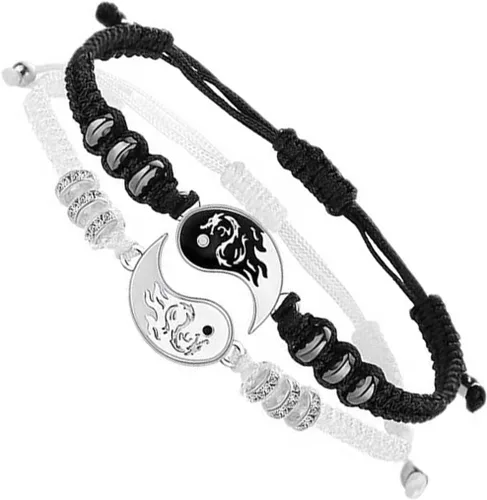 INENIMARTJ Juego de 4 collares de pulsera de dragón a juego para mujeres y hombres, Yin Yang para parejas, collares con colgante para novio, novia,
