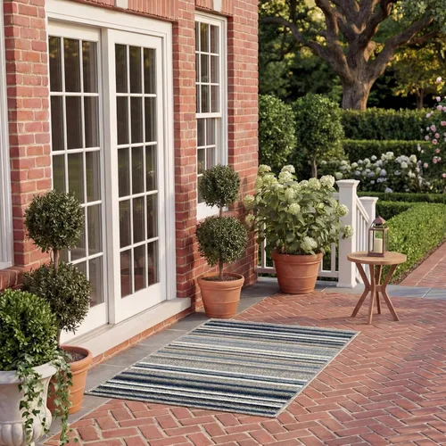 SAFAVIEH Alfombra lavable para exteriores, colección Cabaña, 2'2" x 5', gris y azul, no desprende pelusa y fácil de limpiar, entrada puerta
