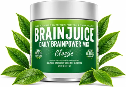 Miniatura 11 de BrainJuice Suplemento de apoyo cerebral nootrópicos, polvo sin gluten para energía y concentración, mezcla de bebida con L teanina, Alpha GPC