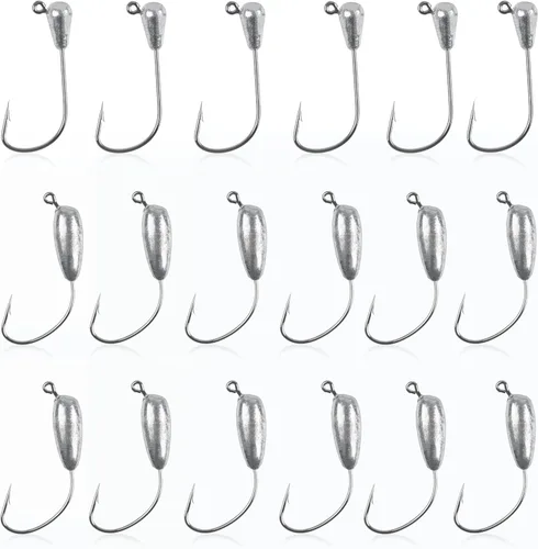 Miniatura 10 de Ganchos de cabeza de plantilla de pesca, 12/24 piezas de ganchos de cabeza de tubo para pesca de lubina, sin pintar, tubo de gota de agua, anzuelo