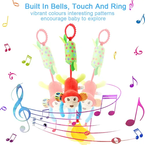 Miniatura 3 de Sealive Juguetes Musicales Sensoriales para Cochecito de Bebé de 4 Piezas, Sonajeros Suaves Colgantes de Felpa para Actividades, Juguetes para Cuna
