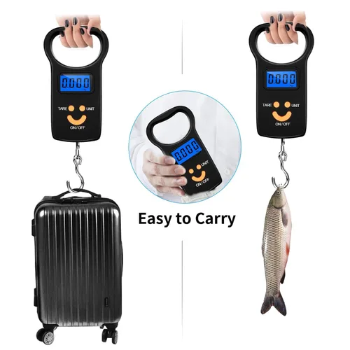 Miniatura 5 de SKEAP Báscula digital para equipaje, 110 libras / 110.2 lbs, pantalla LCD retroiluminada, báscula de pesca con 2 pilas AAA incluidas, regalos
