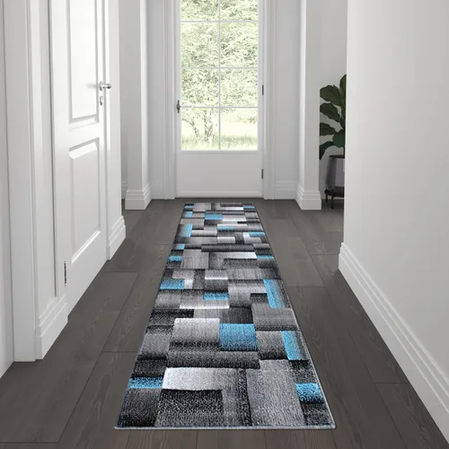 Miniatura 7 de Flash Furniture Elio Collection - Alfombra de área con patrón de bloques de color, alfombra de olefina azul de pelo alto, alfombra de área de 2 x 3