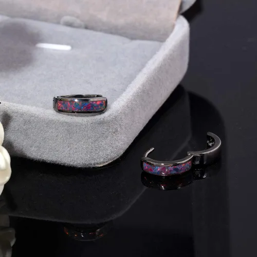 Miniatura 7 de CiNily Aretes Huggie de ópalo con bisagras, chapados en oro, hipoalergénicos, pequeños aretes de aro para mujeres, adolescentes, niñas, hombres