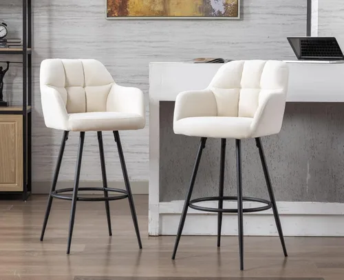 CIMOTA Taburetes de bar modernos de terciopelo de altura de barra, color crema, altura del asiento de 30 pulgadas 30'' de altura terciopelo beige