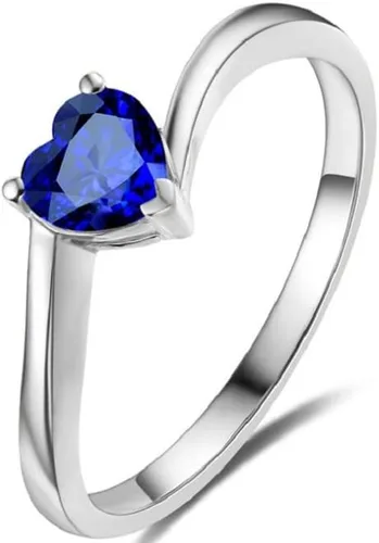 HengSun Anillo de plata 925 con corazones y flechas y gemas azules para mujer, diseño de corazón, color azul melocotón y circón