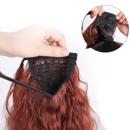 Miniatura 5 de Extensiones de cola de caballo caoba, cola de caballo rizada con clip, 22 pulgadas, 3.5 onzas, extensión de cabello sintético negro, extensión