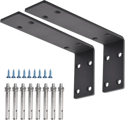 Miniatura 16 de YUMORE Soportes de estante resistentes, soporte de encimera de 1/5 pulgadas de grosor, soporte en L, soporte de metal industrial rústico negro mate