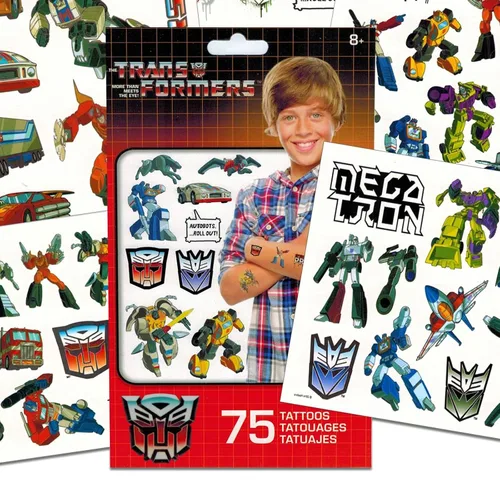 Miniatura 2 de Transformers - Paquete de tatuajes temporales para fiestas, 75 tatuajes para niños, más colgador de puerta de Rex-Man (recuerdos de fiesta)