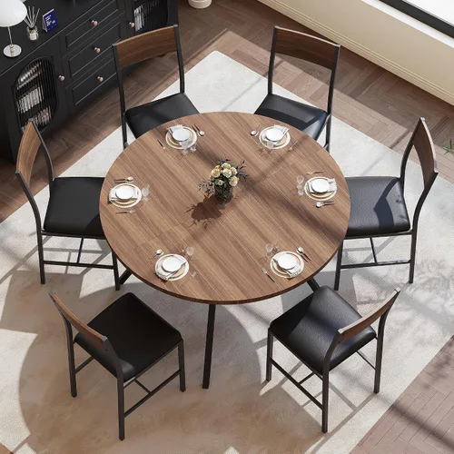 Miniatura 11 de Pamapic Juego de mesa de comedor redonda para 4, mesa de cocina y sillas para 4, mesa de pedestal circular de comedor, marco de metal sólido, ahorro