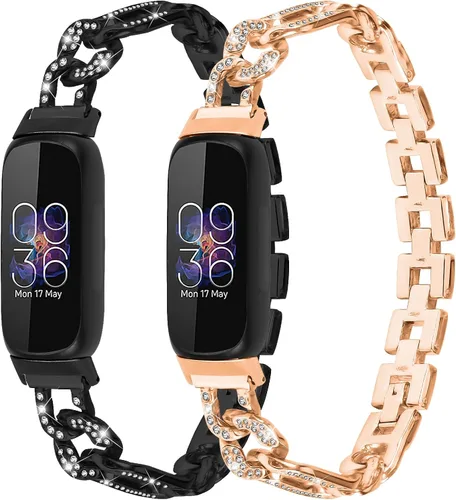 Miniatura 12 de Correas delgadas compatibles con Fitbit Inspire 3 Smartwatch, pulsera elegante de diamantes de imitación de repuesto para Inspire 3 pulseras, oro