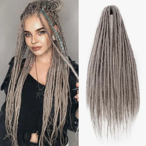 Miniatura 25 de 20 hebras de 24 pulgadas, extensiones de rastas color burdeos, rastas de cabello de ganchillo para mujer, hechas a mano, suaves, trenzas de cabello