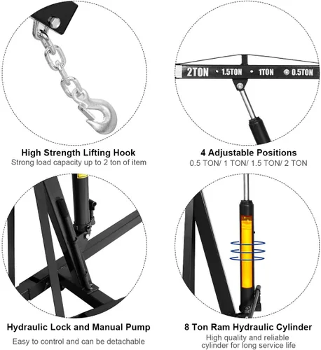 Miniatura 3 de Goplus - Grúa plegable para motor con capacidad para 2 toneladas, plataforma elevadora, para taller, de acero resistente y 6 ruedas de hierro