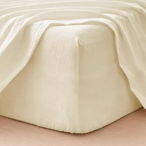 Miniatura 7 de MooMee Sábana bajera ajustable de solo 100% algodón lavado con textura parecida al lino, transpirable, duradera, suave, cómoda, bolsillo profundo